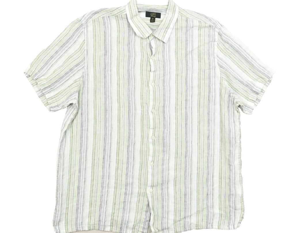 Club Room Luxury Men XXL Short Sleeve Linen Shirt Striped White Green Button